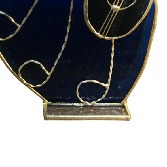 Vintage Stained Glass Angel Figurine AS IS Guitar Music Musician Blue Brown - Picture 11 of 16